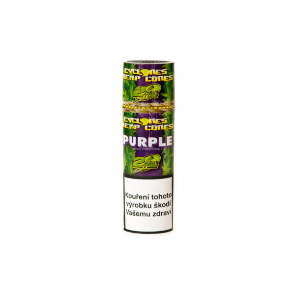 Purple Cyclones cannabis blunts i en lilla cylinderpakke.